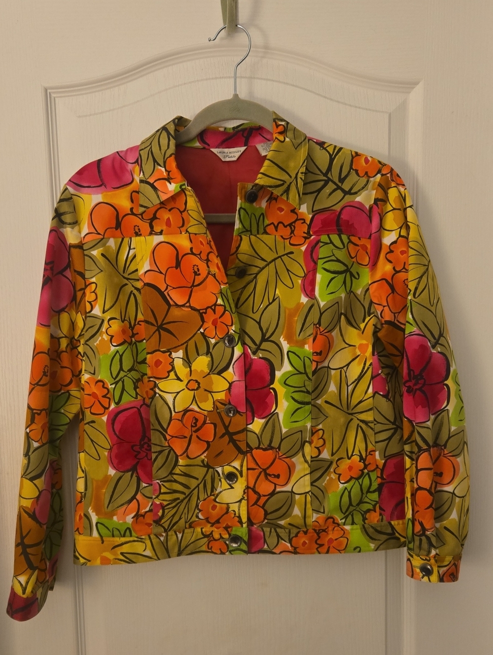 Laura Ashley Petite Cotton JACKET - FLORIDA Hot Pink Floral - SIZE SMALL